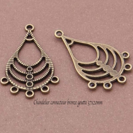 6 chandeliers connecteur goutte bronze 37x20mm