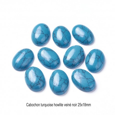 1 cabochon turquoise howlite bleu veiné noir 25x18mm