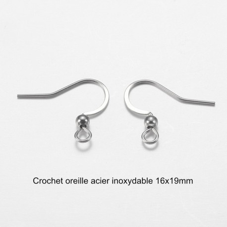 10 supports boucle d'oreille crochet acier inoxydable 16x19mm