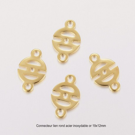 6 connecteurs acier inoxydable or ethnique 19x12mm