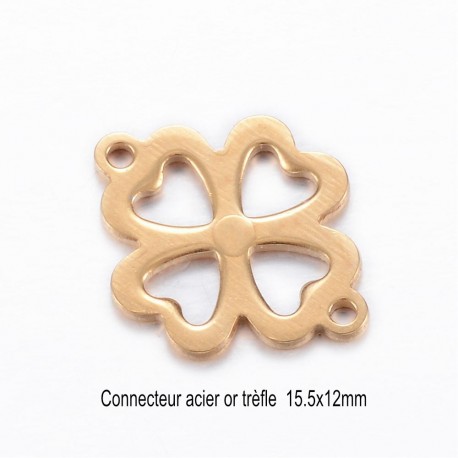 6 connecteurs  fleur acier inoxydable or 15.5x12mm
