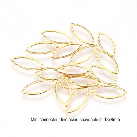 6 Connecteurs acier inoxydable or oeil de  cheval martelé 18x8mm
