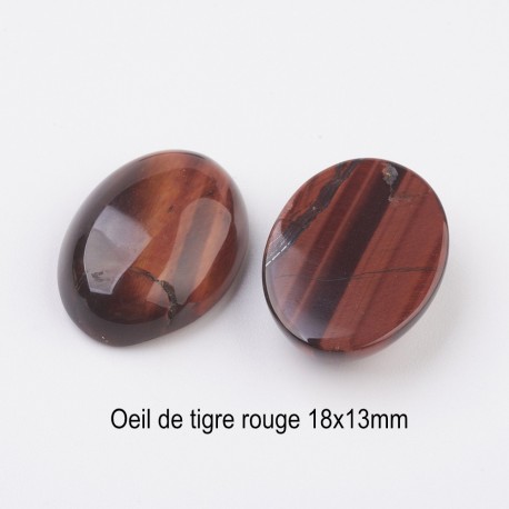 2 cabochons  pierre fine minérale ovale oeil de tigre rouge 18x13mm