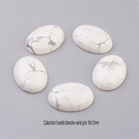 2 cabochons pierre naturelle Howlite blanche veiné gris 18x13mm