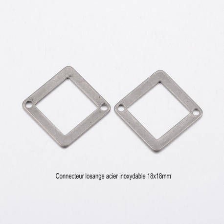 10 connecteurs losange acier inoxydable plat 18x18mm