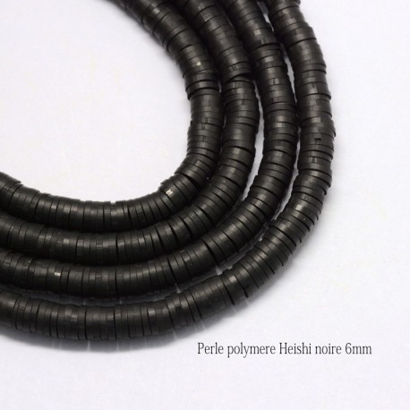 50 perles palet plat pâte polymère Heishi noire  6mm