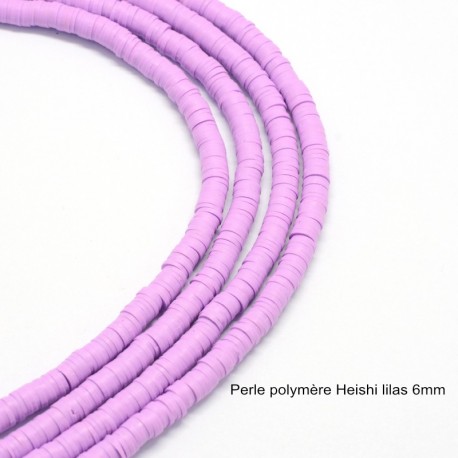 50 perles palet plat pâte polymère Heishi lilas 6mm