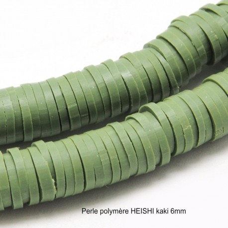 50 perles palet plat pâte polymère Heishi kaki 6mm