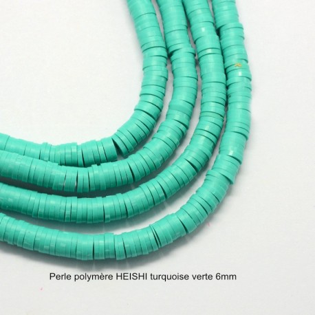 50 perles palet plat pâte polymère Heishi turquoise verte  6mm