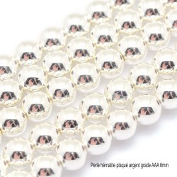 10 perles hématite rondes plaqué argent grade AAA 6mm