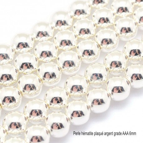 10 perles hématite rondes plaqué argent grade AAA 6mm