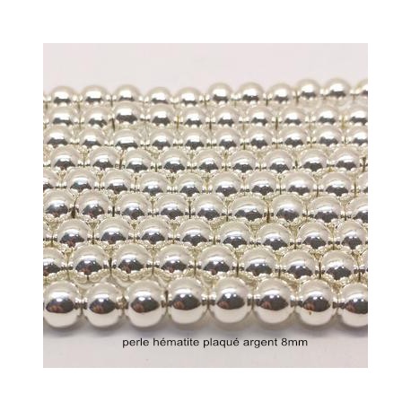 10 Perles rondes hématite grade AAA plaqué argent 8mm
