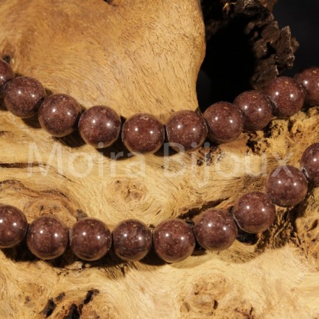 10 perles  jade  Mashan rondes teintées chocolat 8mm