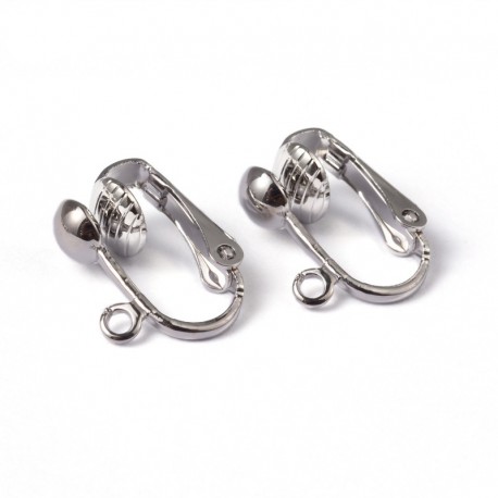 1 Paire  support boucle d'oreille clips couleur platine 15x13mm