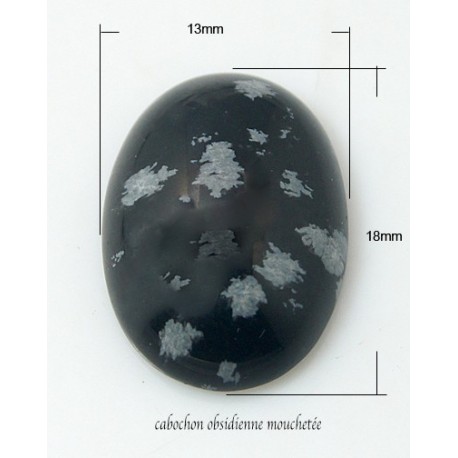 Naturel obsidienne cabochon, ovale, noir moucheté blanc  18x13x5mm