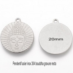 4 pendentifs rond 20mm acier inoxydable 304 bouddha gravure