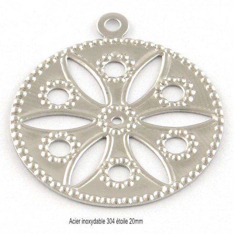 10 breloques estampe  acier rond motif étoilé 24x19mm