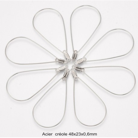 6 Créoles goutte acier inoxydable 48x23mm