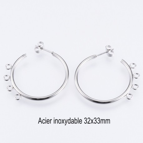 1 Paire créole acier inoxydable multi attache 32x33mm