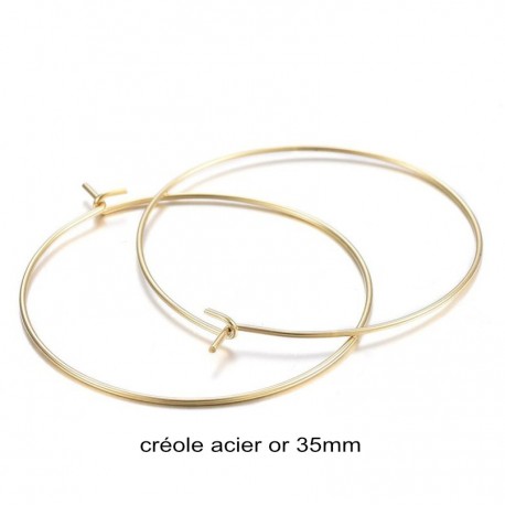 6 créoles acier inoxydable or 35mm