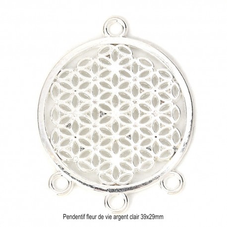 6 pendentifs connecteur  argenté fleur de vie 38x29mm