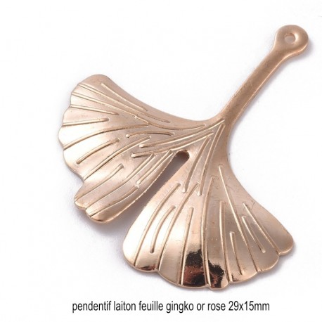 4 breloques feuilles gingko laiton or rose  29x15mm