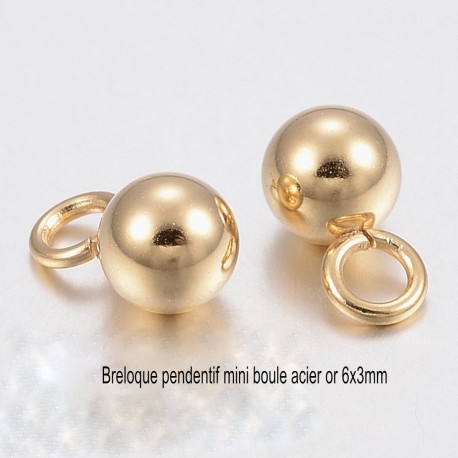 10 mini breloque charm's   boule acier or 6x3mm
