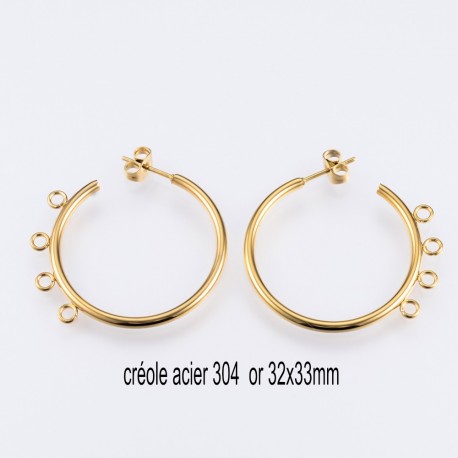 1 Paire créole acier inoxydable or  multi attache 32x33mm