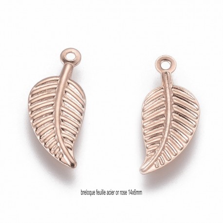 10 breloques feuille acier or rose 14x6mm