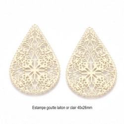 4 estampes filigrane laiton goutte or clair 40x26mm