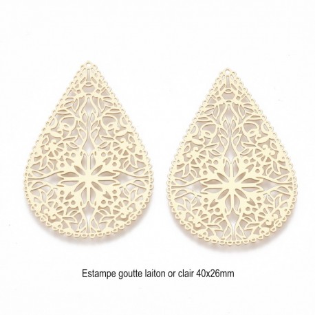 4 estampes filigrane laiton goutte or clair 40x26mm
