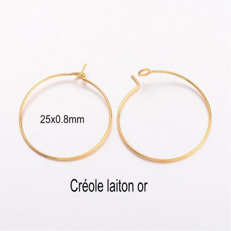 10 créoles laiton or 25x0.8mm