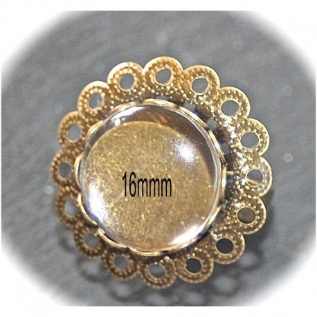 2 supports de bague  cabochon rosace  bronze  16mm