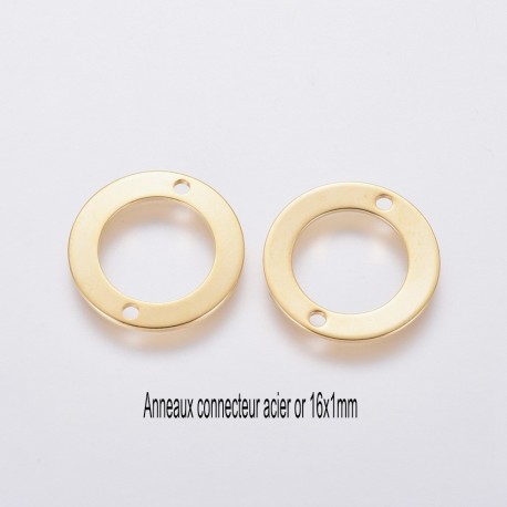 6 Connecteurs rond acier or 16mm