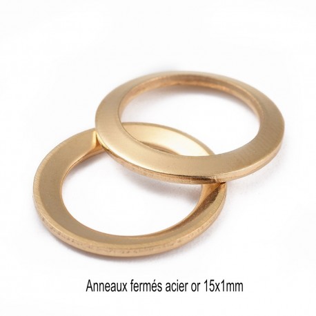 10 anneaux  ronds connecteur acier or 15mm