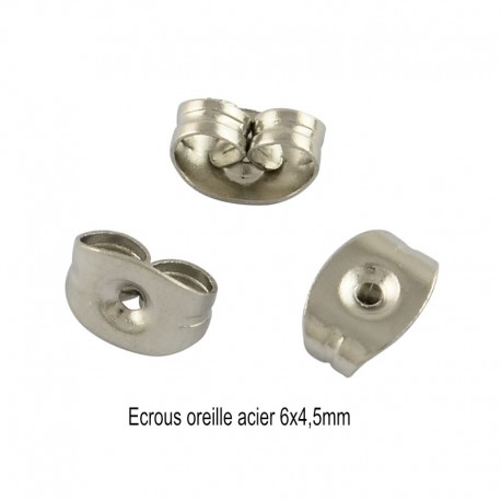 50 embouts papillons boucle d'oreille acier inoxydable 6x4,5mm