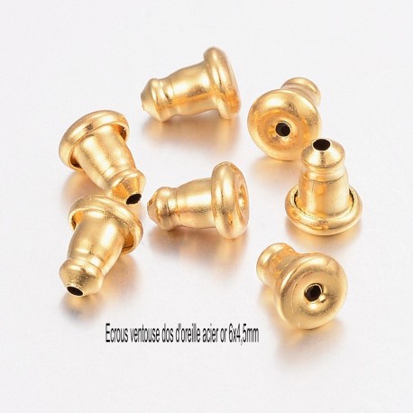 10 Embouts fermoir ventouse acier or 6x4,5mm