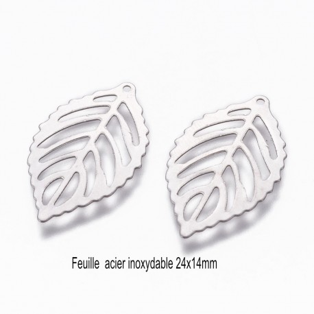 10 estampes feuille acier inoxydable 24x14mm