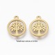 6 breloques pendentif rond acier or arbre de vie 12x10 mm