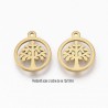 6 breloques pendentif rond acier or arbre de vie 12x10 mm