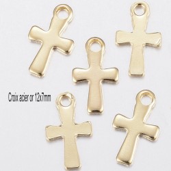 8 breloques croix acier or 12x7mm