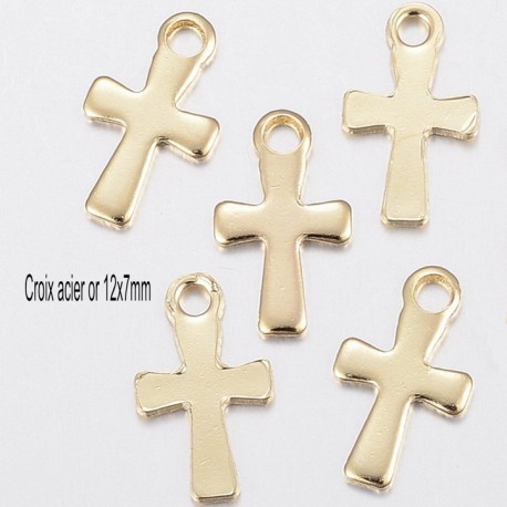 8 breloques croix acier or 12x7mm