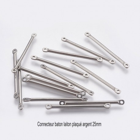 10 connecteurs baton  laiton plaqué argent 25x1mm