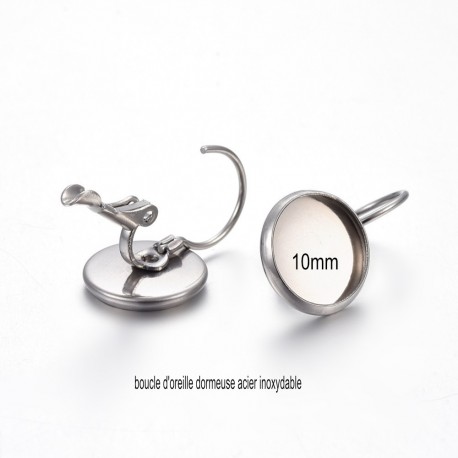 Support boucle d'oreille x4 cabochon 10mm acier 316L