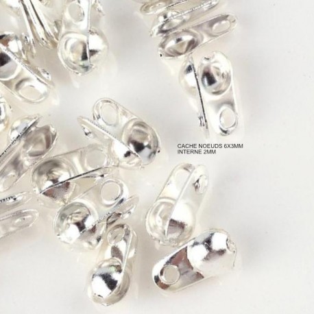 30 cache noeuds métal argenté clair  pour chaine bille2 mm