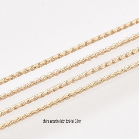 1M chaine laiton serpentine or clair 0,8mm
