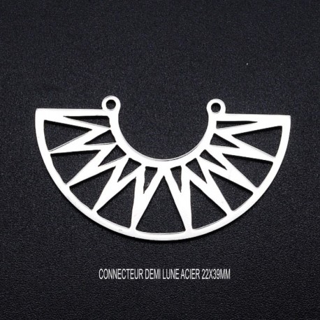 1Connecteur demi lune ethnique acier 22x39mm