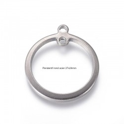 2 Pendentifs  rond acier double attache 27x24mm