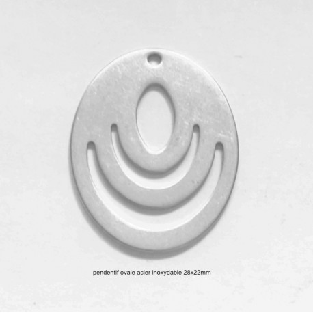 4 pendentifs ovale acier inoxydable 28x20mm