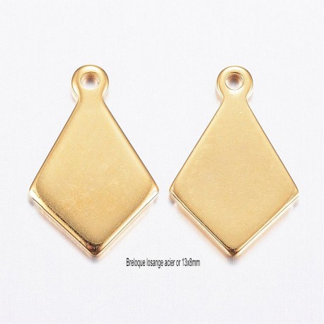 8 Sequins breloque losange acier or 13x8mm